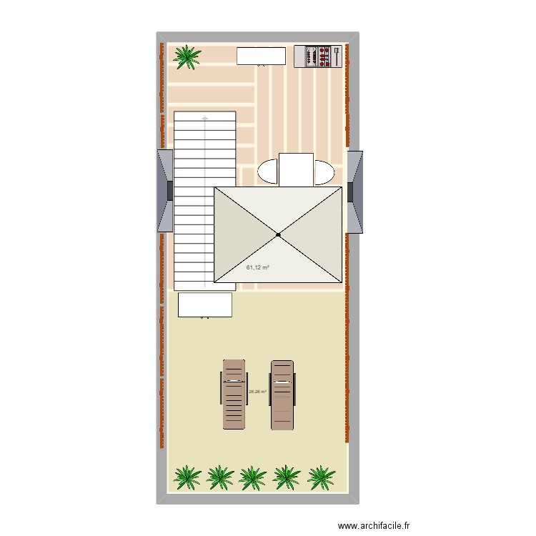 Terrasse toit. Plan de 1 pièce et 61 m2