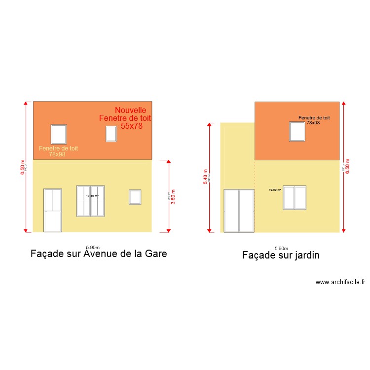 Façades. Plan de 0 pièce et 0 m2