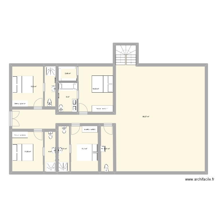 Vue de face. Plan de 10 pièces et 172 m2