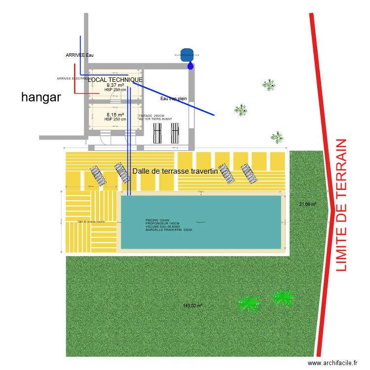 plan piscine. Plan de 2 pièces et 18 m2