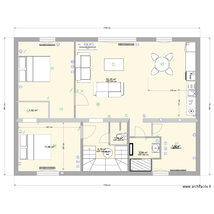 appart T3. Plan de 7 pièces et 85 m2