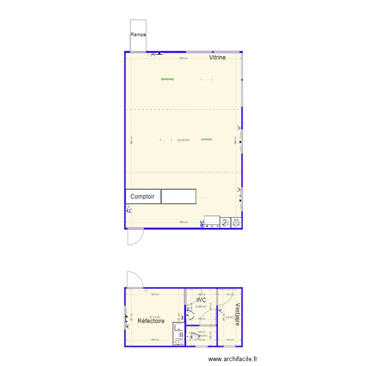 Losama sanitaire. Plan de 5 pièces et 69 m2