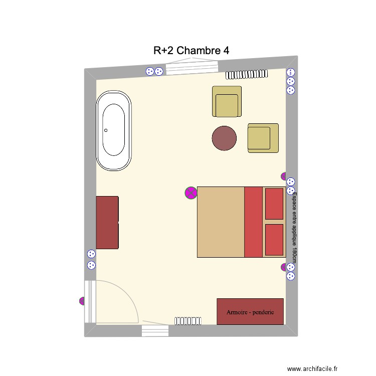 R+2 Ch4  dernier. Plan de 1 pièce et 24 m2