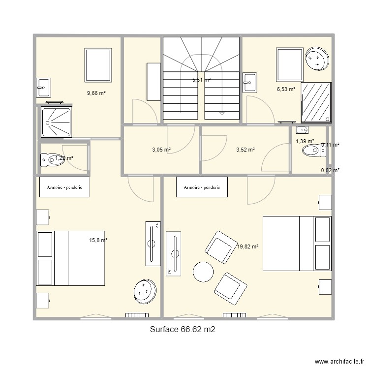 Dubessay 2eme etage surface. Plan de 11 pièces et 67 m2