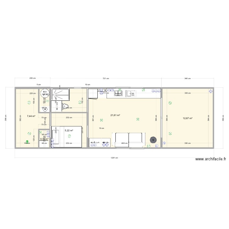 Coque + habitation avec électricité plan électrique. Plan de 5 pièces et 48 m2