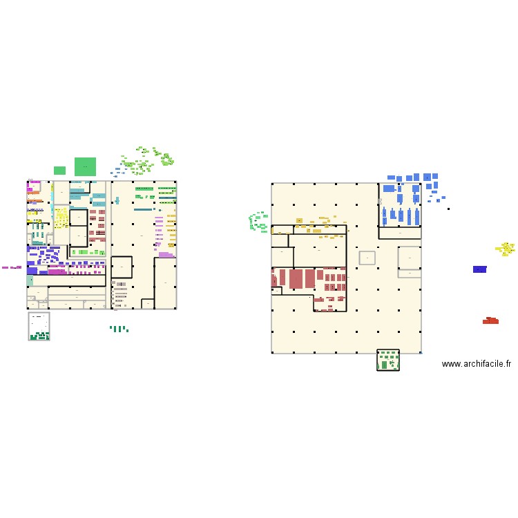 singleV4 prépa carton implantation. Plan de 40 pièces et 2709 m2