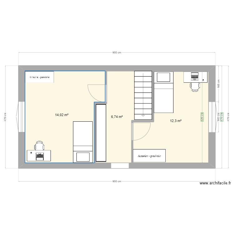 ETAGE 4µ. Plan de 3 pièces et 62 m2