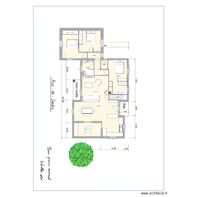 plan maison avec extension V8 bis avant/après extension. Plan de 12 pièces et 116 m2