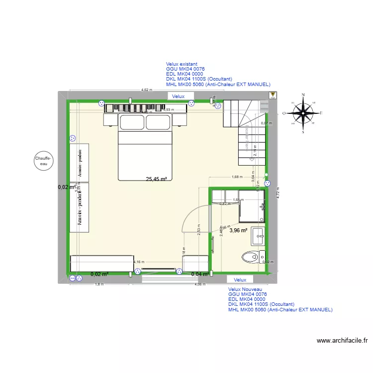 Etage_Gauche_2_VELUX_SDB_A_DROITE. Plan de 5 Pièces et 29 m² Etage_Gauche_2_VELUX_SDB_A_DROITE. Plan de 5 Pièces et 29 m²