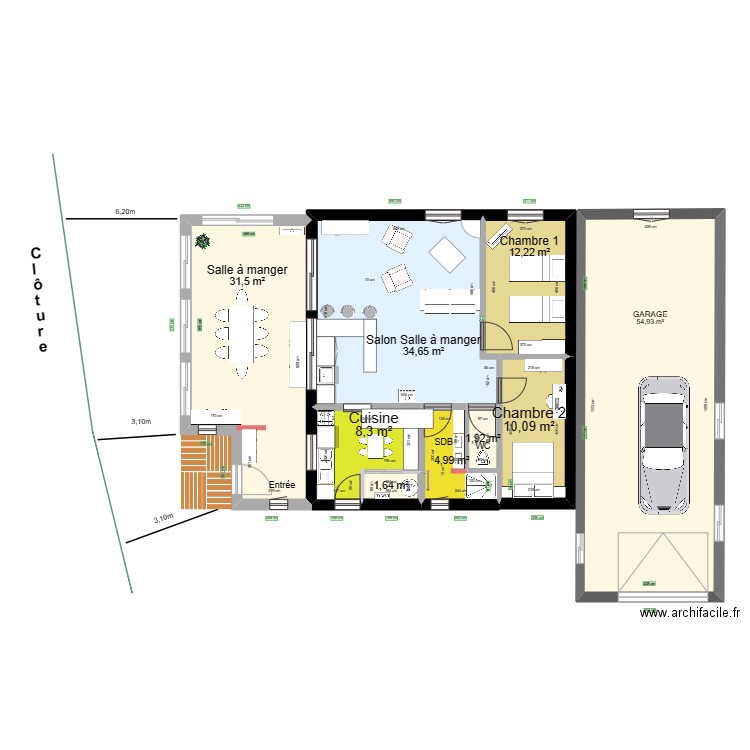 Agrandissement  Garage Oroüet . Plan de 12 pièces et 202 m2