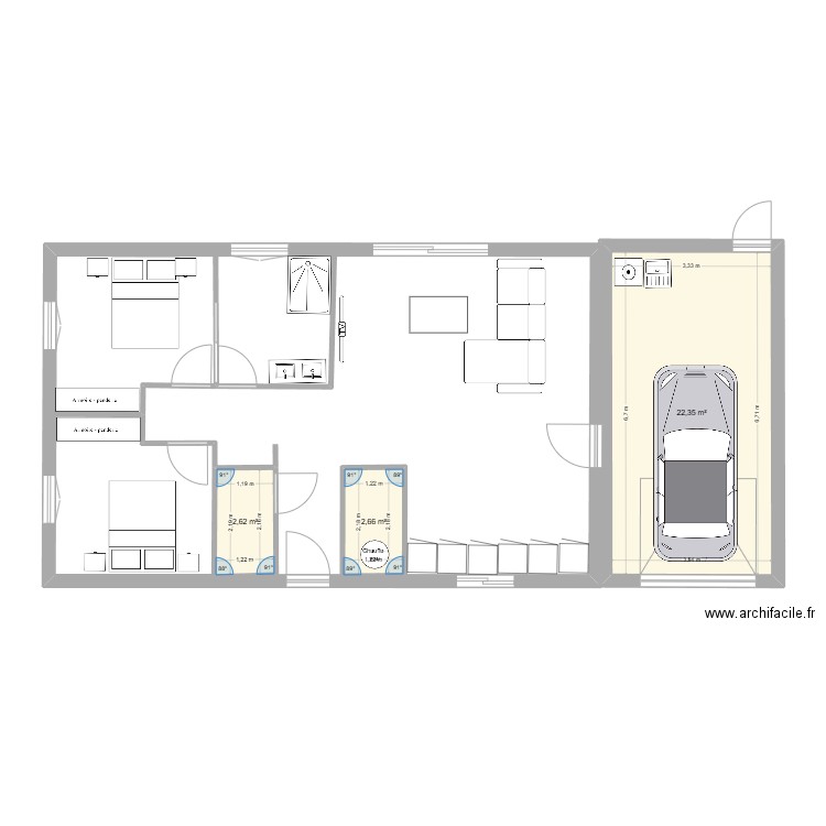 1 vide. Plan de 5 pièces et 106 m2