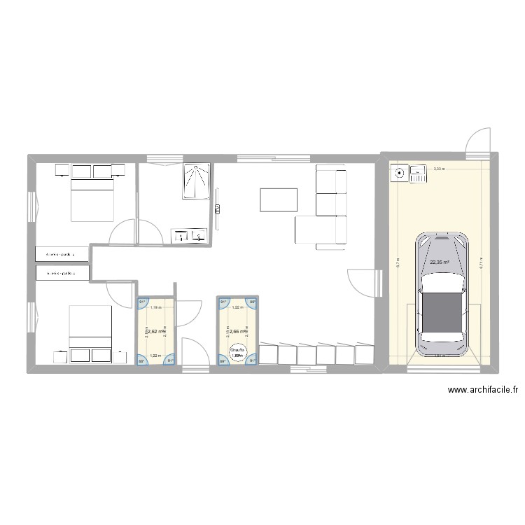 1 vide. Plan de 6 pièces et 56 m2