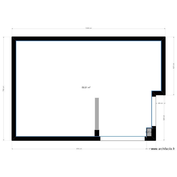 Plan appartement Projet 1. Plan de 2 pièces et 70 m2