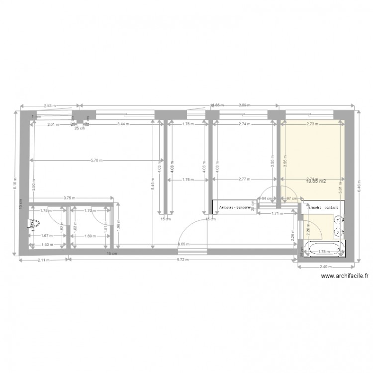 PASSY 3. Plan de 1 pièce et 14 m2