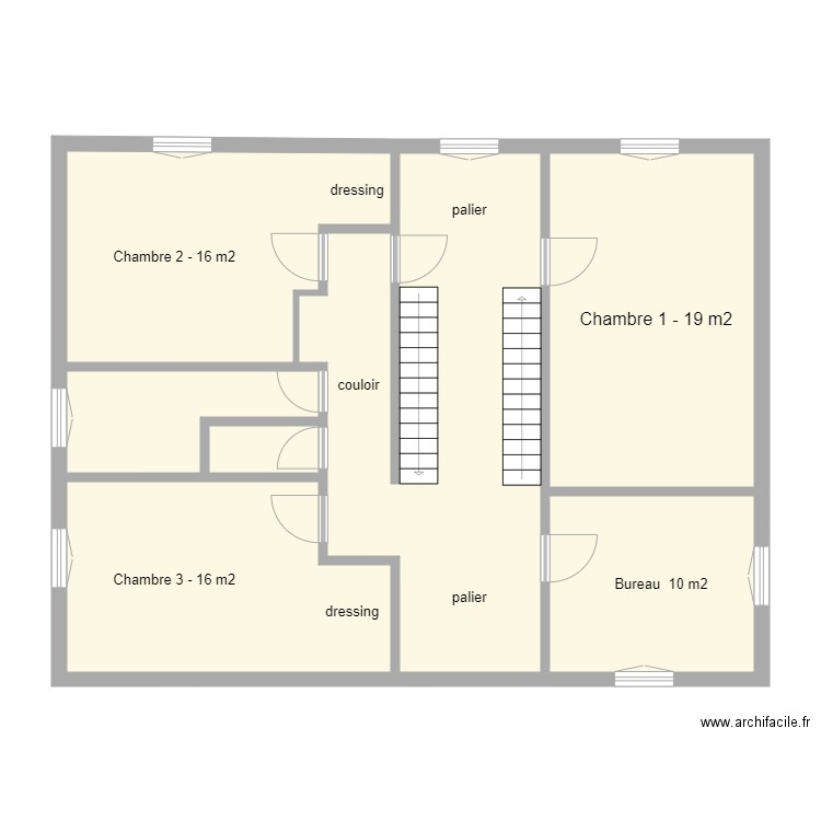 etage 1 Fournier. Plan de 7 pièces et 96 m2