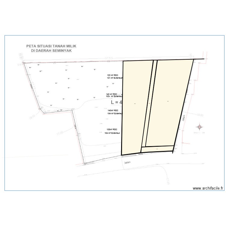 terrain seminyak. Plan de 47 pièces et 3394 m2