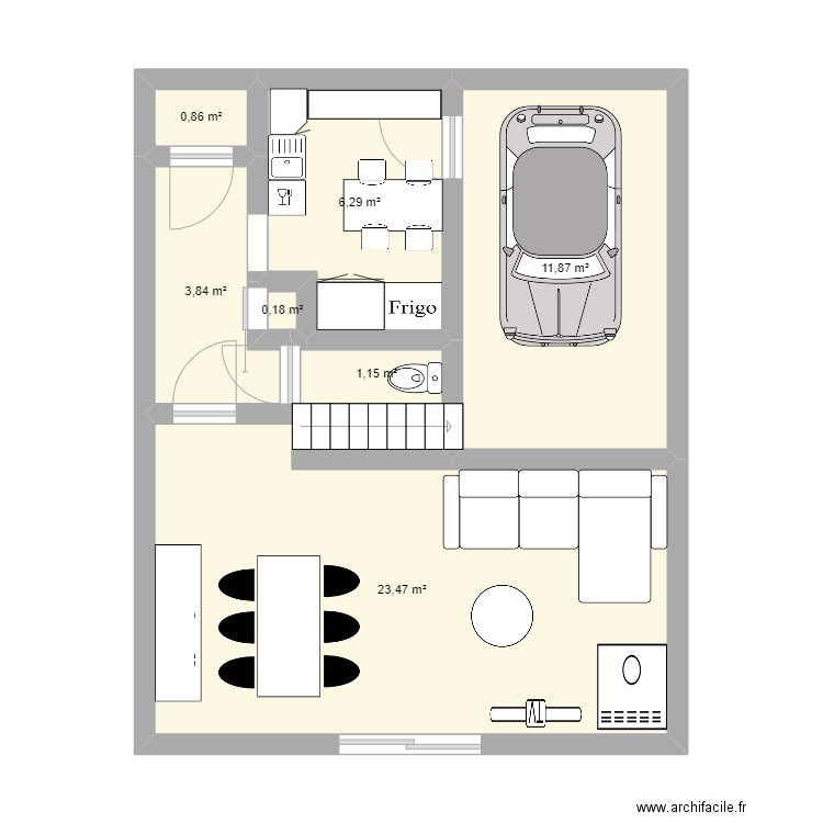 rdc maison aurélie. Plan de 7 pièces et 48 m2