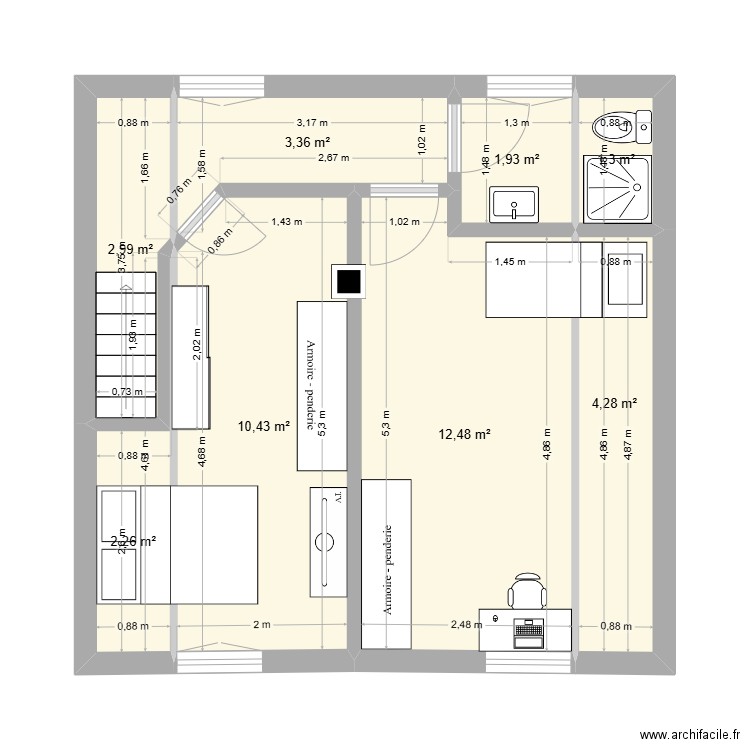 Maquette4. Plan de 8 pièces et 39 m2