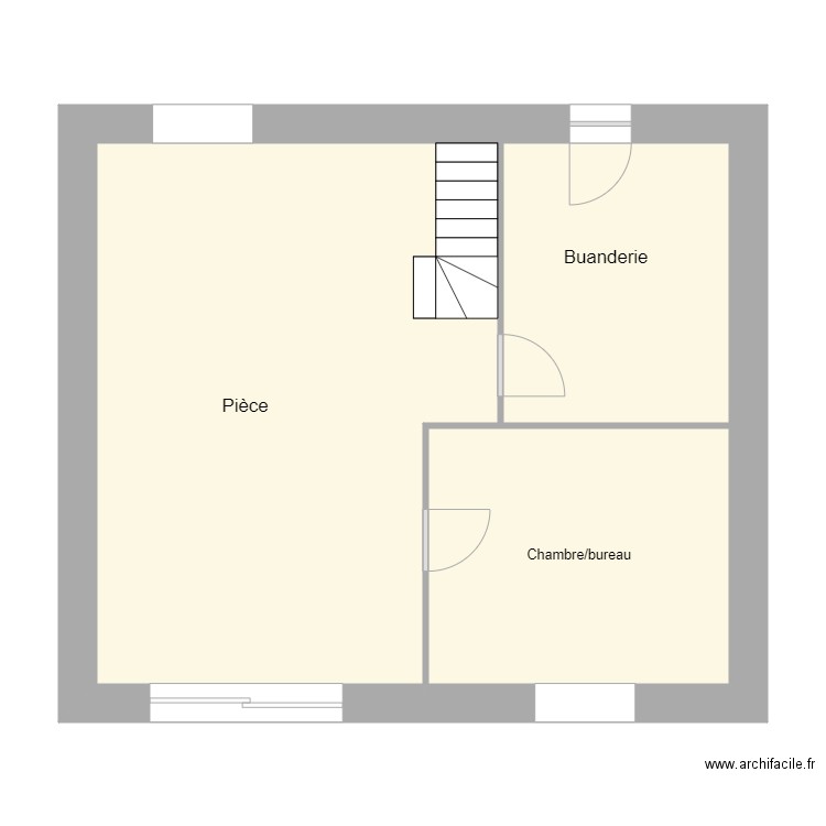 fauve après travaux. Plan de 3 pièces et 57 m2