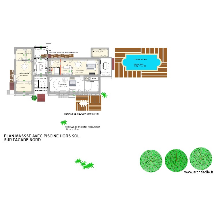 plan masse avec PISCINE HORS SOL FACADE NORD. Plan de 4 pièces et 120 m2