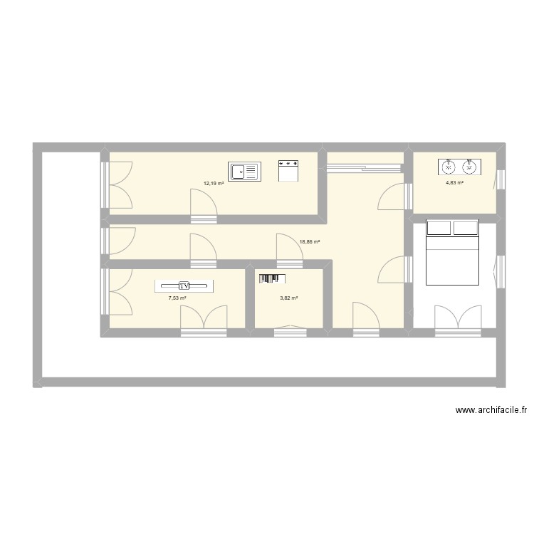 maison bouhalloufa. Plan de 5 pièces et 47 m2