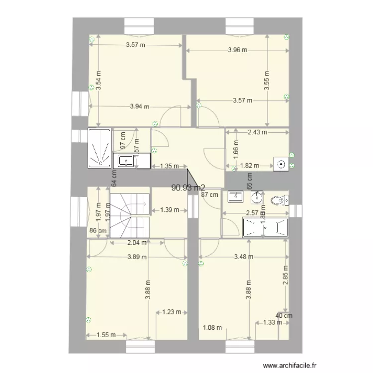 1er &eacute;tage buanderie prises modif douche. Plan de 
