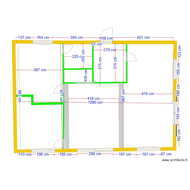 Cotations Yves nov 2023. Plan de 1 pièce et 3 m2