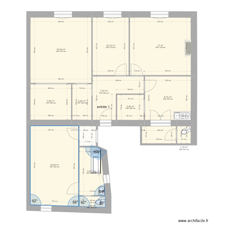 43 République R+2 futur géomètre. Plan de 14 pièces et 108 m2