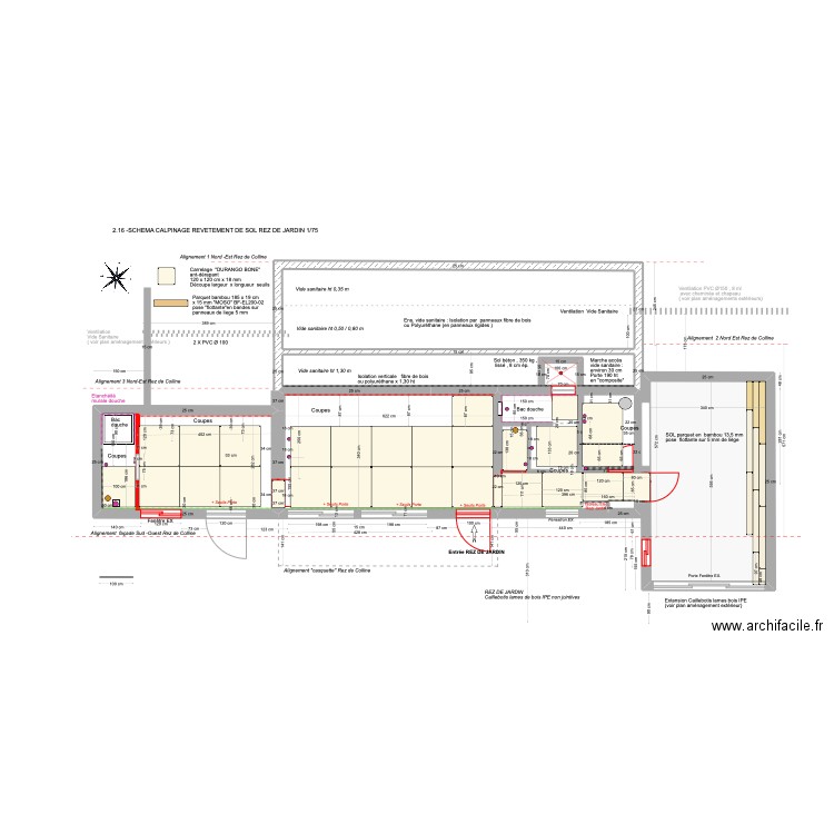 2.16 -SCHEMA CALPINAGE REVËTEMENT SOL REZ DE JARDIN 1/75. Plan de 7 pièces et 104 m2