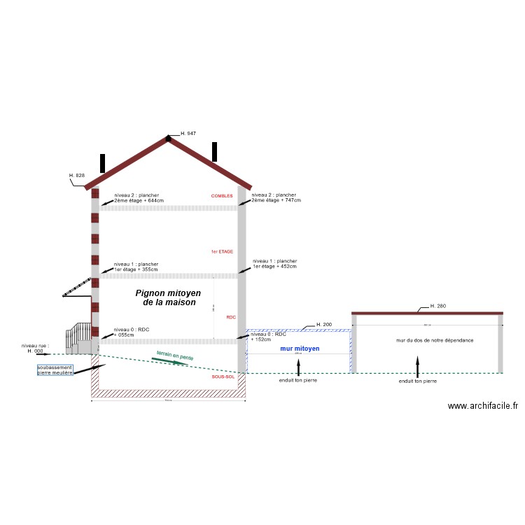 DP4 NO Plan de façade Nord Ouest EXISTANT2. Plan de 0 pièce et 0 m2