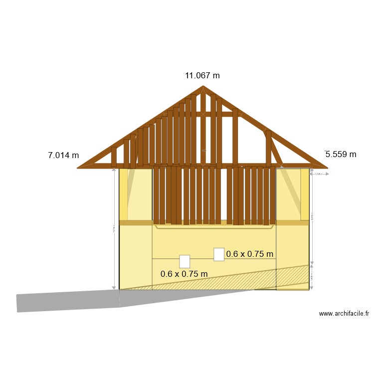 facade sud maintenant. Plan de 10 pièces et 67 m2