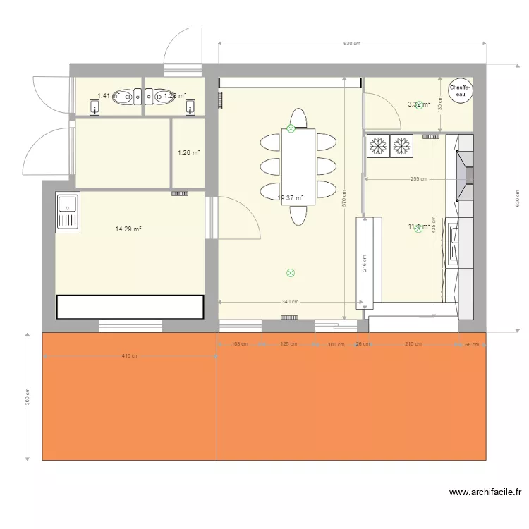 COUPE AA Agrandissement local. Plan de 