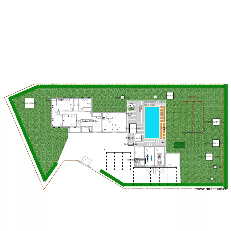 nouveau projet avec exterieur et pelouse et piscine. Plan de nouveau projet avec exterieur et pelouse et piscine. Plan de