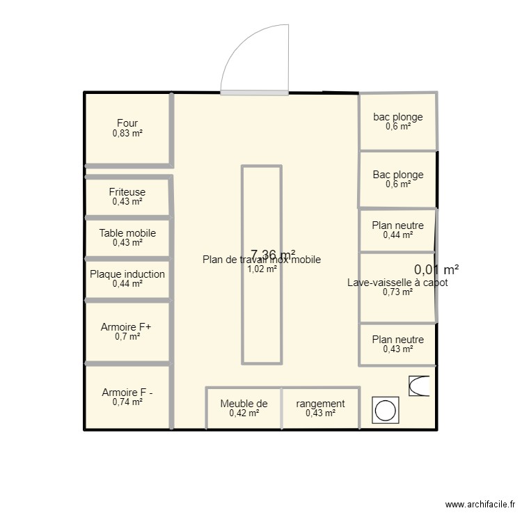 Cuisine pavillon . Plan de 16 pièces et 17 m2