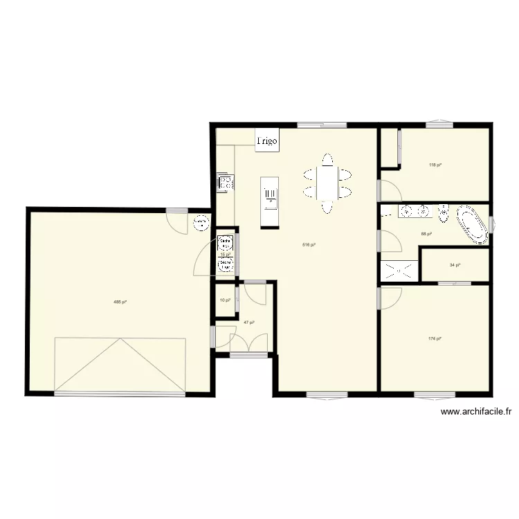 maison sur dalle de b&eacute;ton. Plan de 