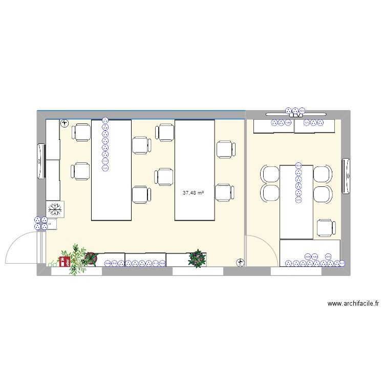 bureaux. Plan de 1 pièce et 37 m2