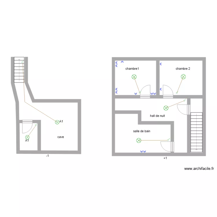 maison mat cave et 1er etage. Plan de 