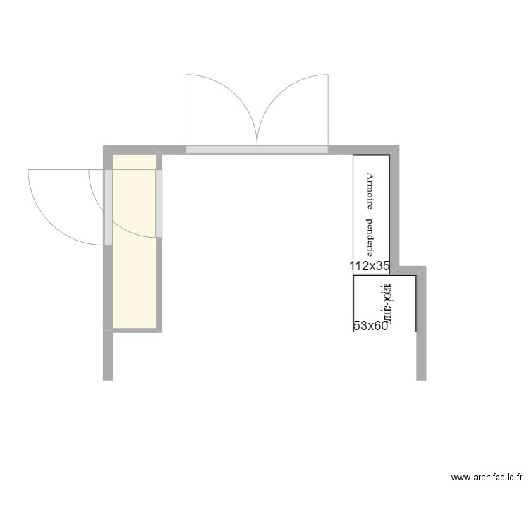 Dressing pynes V1. Plan de 1 pièce et 1 m2