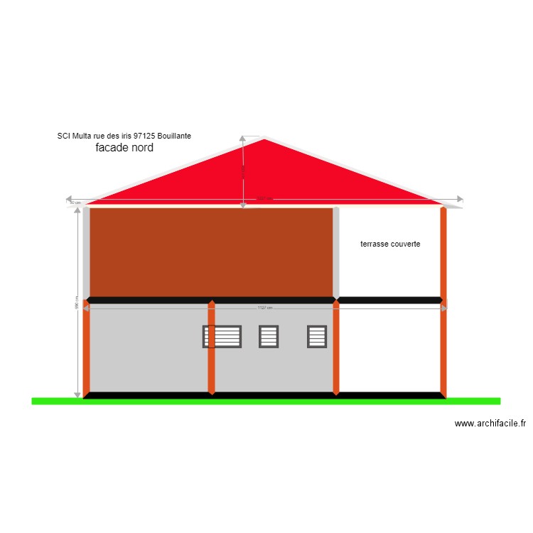 facade nord. Plan de 6 pièces et 70 m2