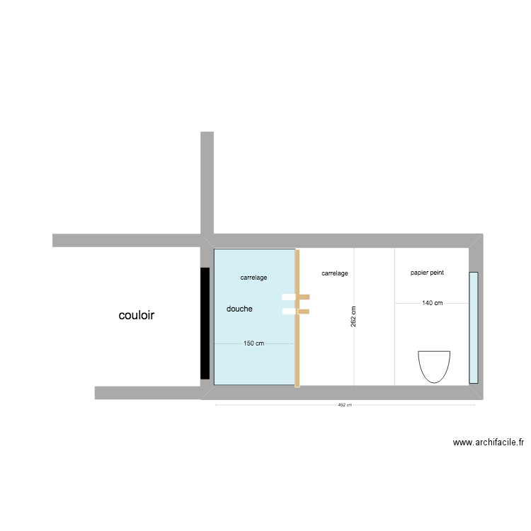 vue longitudinale sdb  coté panoramique . Plan de 1 pièce et 13 m2