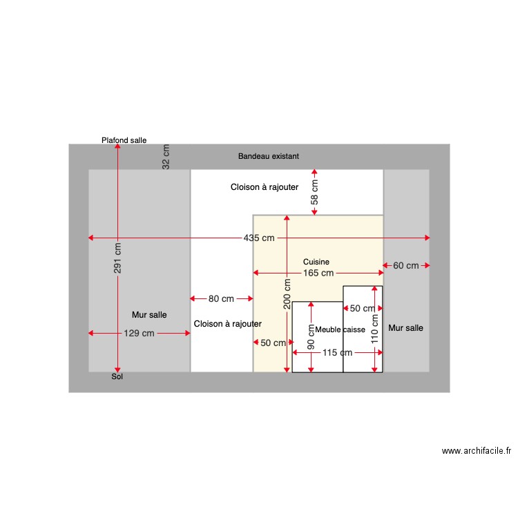 Pizzéria séparation salle cuisine. Plan de 0 pièce et 0 m2