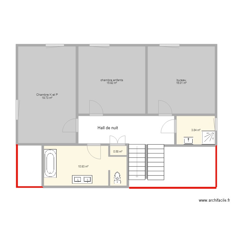 premier etage wepion avec zones vides en rouge. Plan de 0 pièce et 0 m2