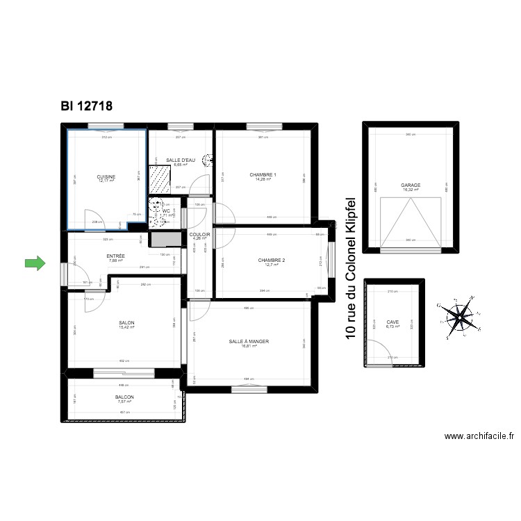 BI 12718. Plan de 14 pièces et 123 m2