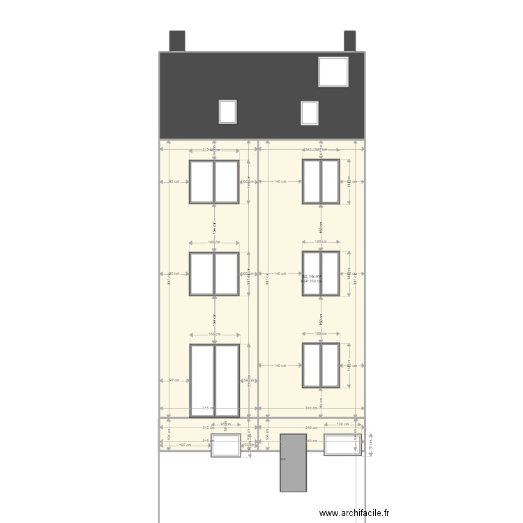 Plan Façade arrière côté jardin après transformation. Plan de 0 pièce et 0 m2