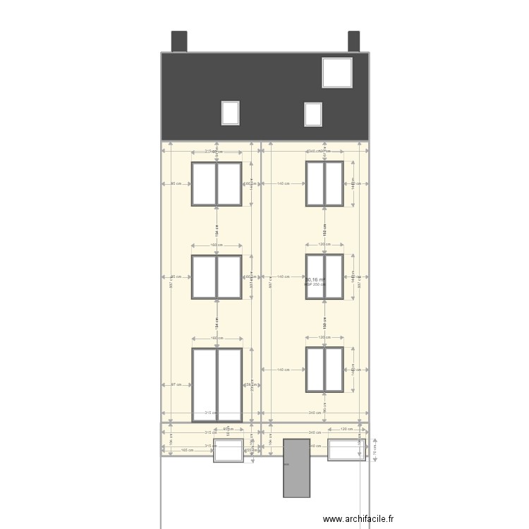 Plan Façade arrière côté jardin après transformation. Plan de 7 pièces et 84 m2