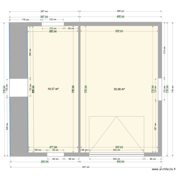 gaylord. Plan de 2 pièces et 50 m2