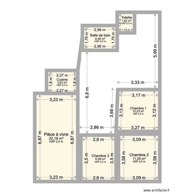 Haut inhabité LAMBREY. Plan de 7 pièces et 62 m2