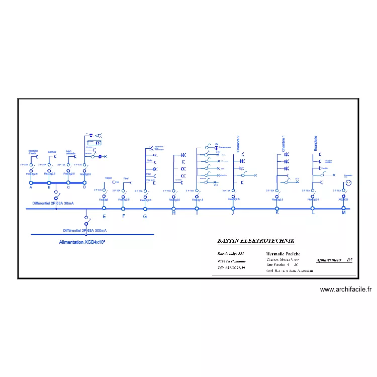 Appartement B7 Schema unifilaIRre. Plan de 