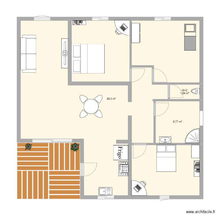 bungalow éco responsable. Plan de 3 pièces et 97 m2
