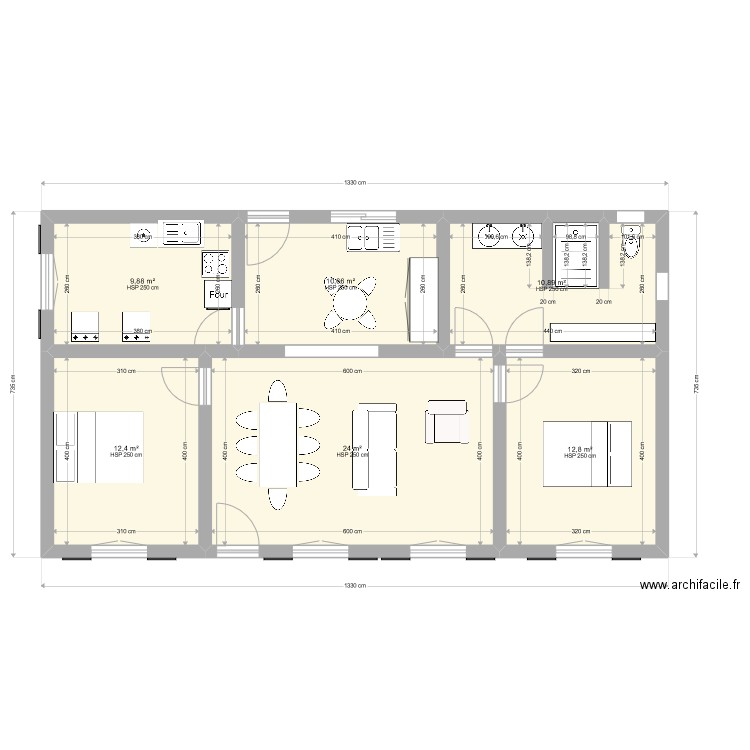 Plan 2023-1. Plan de 6 pièces et 81 m2